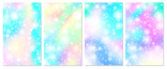 Unicorn rainbow background. Holographic sky