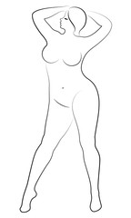 Silhouette of a big woman's figure. The girl is standing. The woman is overweight, she is beautiful and sexy. Vector illustration.