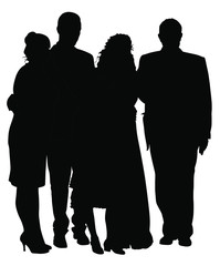 Family At Wedding vector silhouette illustration. Multi generation. Wedding couple with parents and little duty. Just married. Family on cemetery or graveyard mourning deceased relative funeral.