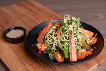 Crab sticks salad,Close up of homemade salad with crab stick