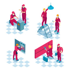 Commercial Electricians Isometric Concept 