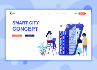 Modern flat web page design template concept of Smart City Technology decorated people character for website and mobile website development. Flat landing page template. Vector illustration.