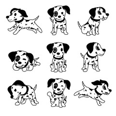 Cartoon character dalmatian dog poses for design.