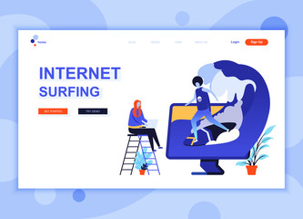 Modern flat web page design template concept of Internet Surfing decorated people character for website and mobile website development. Flat landing page template. Vector illustration.