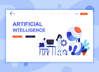 Modern flat web page design template concept of Artificial Intelligence decorated people character for website and mobile website development. Flat landing page template. Vector illustration.