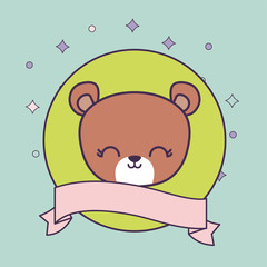 head of cute bear animal with ribbon