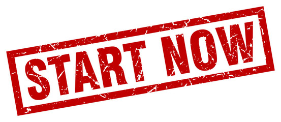 square grunge red start now stamp