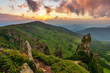 Fototapeta na wymiar Landscape with the Ukrainian Carpathian Mountains in the summer warm season