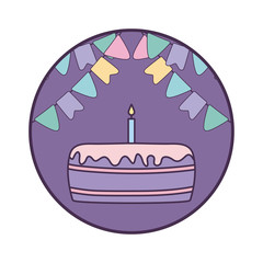 cake of birthday in frame circular with garlands hanging