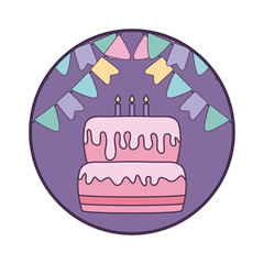 cake of birthday in frame circular with garlands hanging