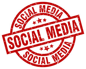 social media round red grunge stamp