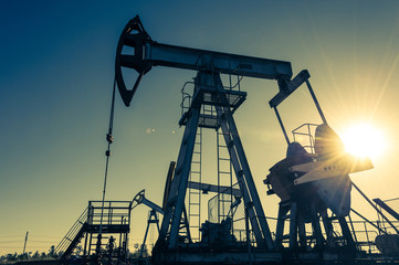 Oil pumpjack, industrial equipment. Rocking machines for power generation. Extraction of oil.