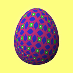 Happy Easter - Frohe Ostern, Artfully designed and colorful easter egg, 3D illustration on yellow background