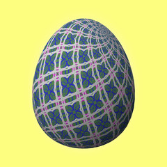 Happy Easter - Frohe Ostern, Artfully designed and colorful easter egg, 3D illustration on yellow background