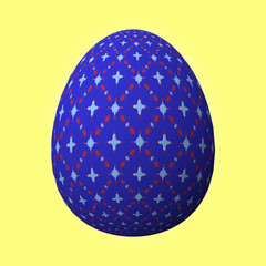 Happy Easter - Frohe Ostern, Artfully designed and colorful easter egg, 3D illustration on yellow background