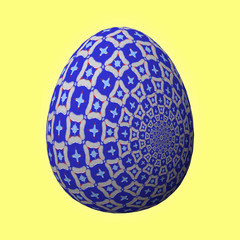 Happy Easter - Frohe Ostern, Artfully designed and colorful easter egg, 3D illustration on yellow background