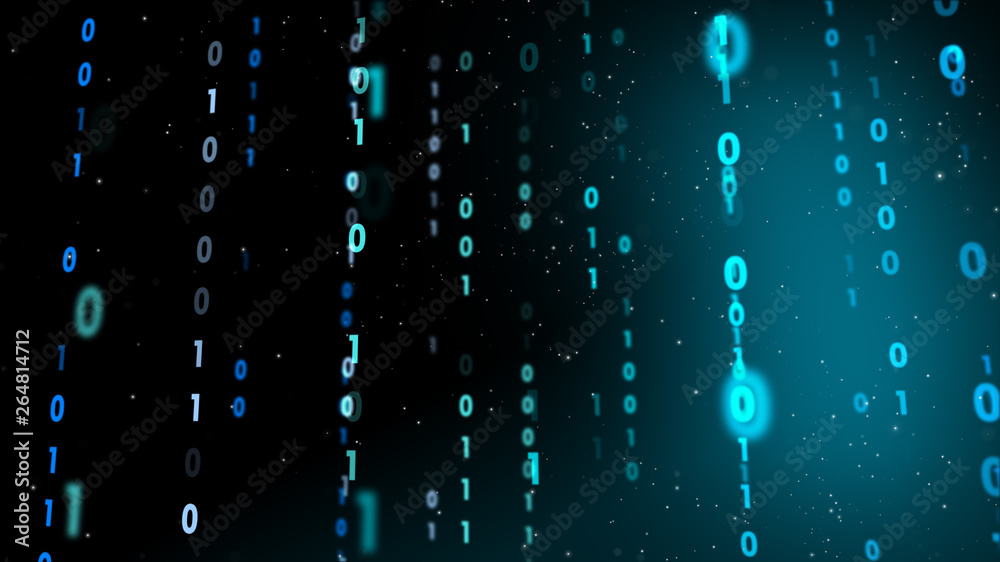 Wall mural digital number in digital cyber space 3d rendering, cyber space flow background, future innovation t