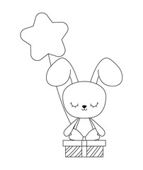 cute rabbit with gift box and balloon helium