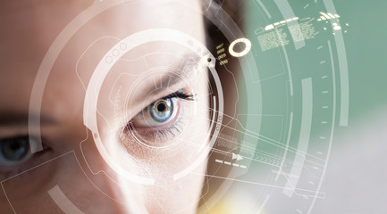 Iris recognition concept. Smart wearable eye-compatible computer.