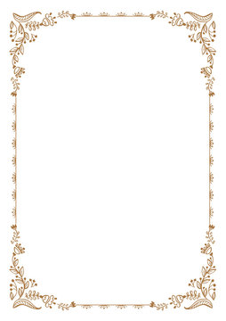 Calligraphic floral frame and page decoration. Vector illustration. Vector of decorative vertical element, border and frame.