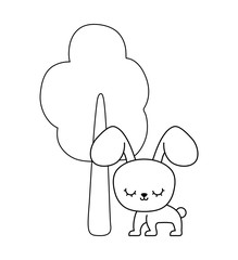 cute rabbit animal with tree plant