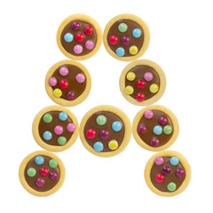 Obraz premium colorful cookies glaze, letter a, alphabet, white background isolated