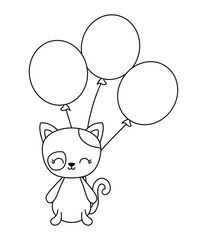 cute cat animal with balloons helium