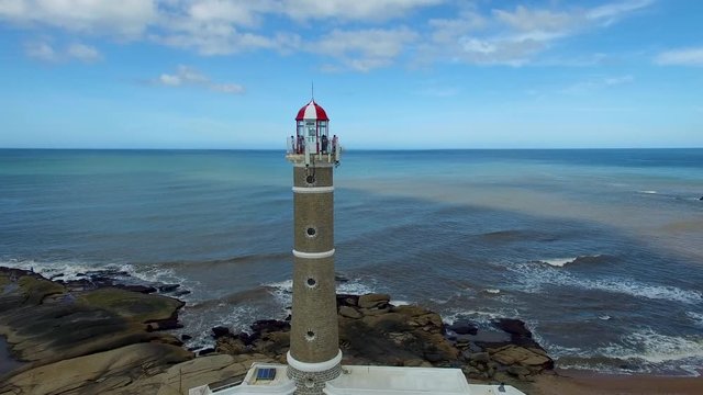 Aerial view of the famous Lighthouse in Jose Ignacio near Punta del Este, Uruguay
