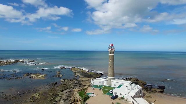 Aerial view of the famous Lighthouse in Jose Ignacio near Punta del Este, Uruguay