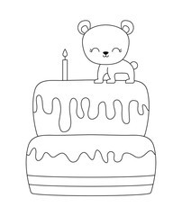 cute bear animal in cake of birthday