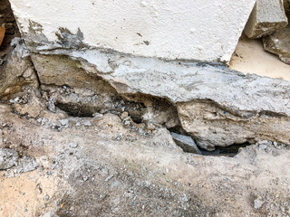 The cement floor collapsed and saw the crevices into the hollow