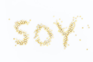 Closeup of soy beans on white background, selective focus (detailed close-up shot) 