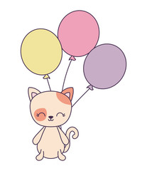 cute cat animal with balloons helium
