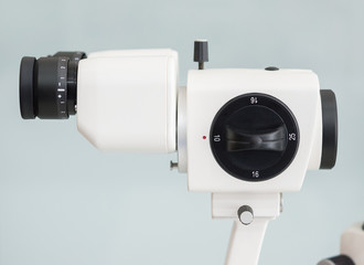 eyepiece lens of slit lamp, Biomicroscope. This is an Ophthalmic equipment for eye diagnosis.