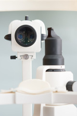eyepiece lens of slit lamp, Biomicroscope. This is an Ophthalmic equipment for eye diagnosis.