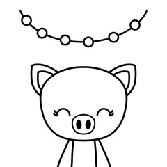 cute piggy animal with garlands hanging