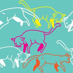 Seamless pattern with cats. Japanese Bobtail. Stylish children's pattern. Youth, summer.