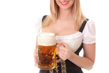 girl with a mug of fresh light beer