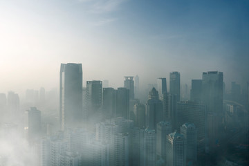 Heavy air pollution in Jakarta city