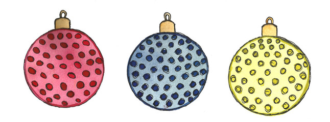 Hand drawn watercolor new year christmas ball toy decoration