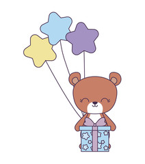 cute bear with gift box and balloons helium