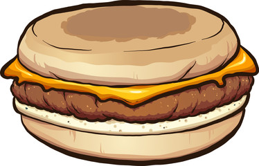 Sausage, egg and cheese muffin clip art. Vector illustration with simple gradients. All in a single layer. 