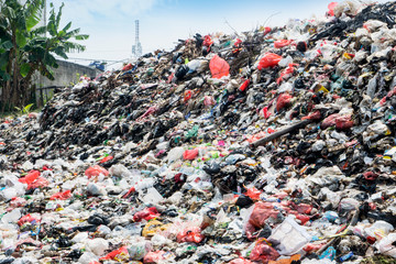 Landfill fulling with plastic waste piling