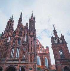Fototapeta premium Scenic view of St Anne Church, gothic old Catholic Church from red bricks in Vilnius, Lithuania