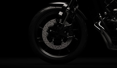 Black motorcycle detail part on dark background - 3D render