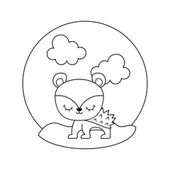 cute porcupine animal in landscape scene