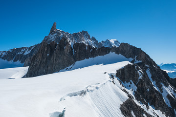 Dente Del Gigante from the clabeway station Punta Helbronner