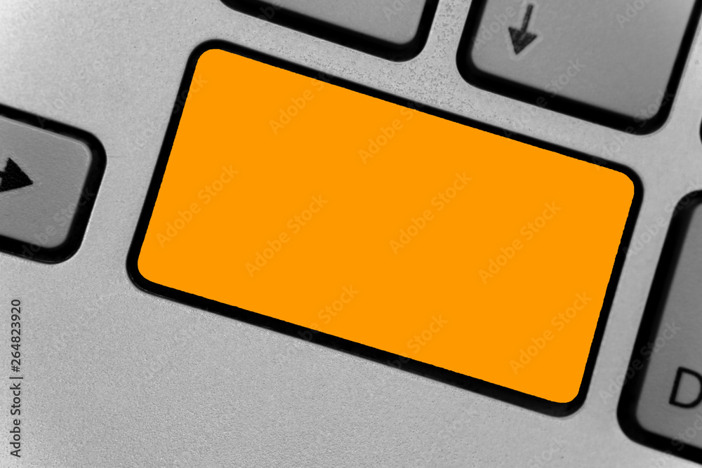 Leinwandbilder Design business concept Empty template copy space text for Ad website isolated. Keyboard orange key Intention create computer computing reflection document