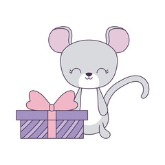 cute mouse animal with gift box