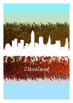 Cleveland Skyline Blue and White
